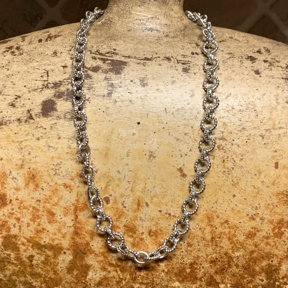 Judith Ripka Chain 19 Inches Sterling Silver Roped and Beaded Links - Picture 2 of 8